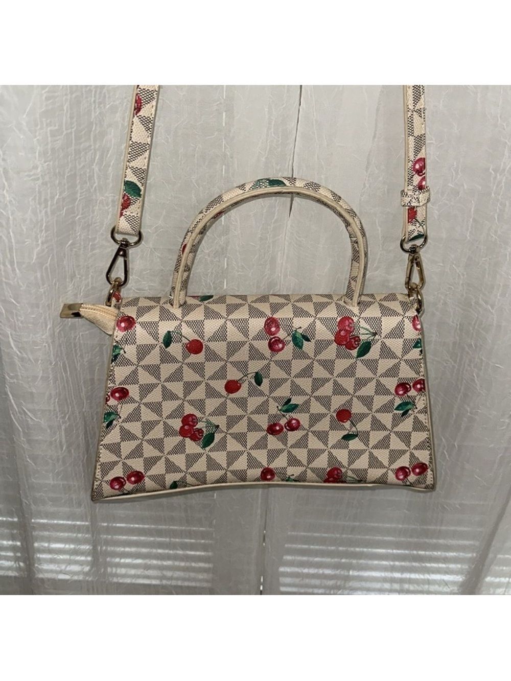 Fashion Cherry Monogram Cream Black Red Green Mini Satchel Crossbody Bag